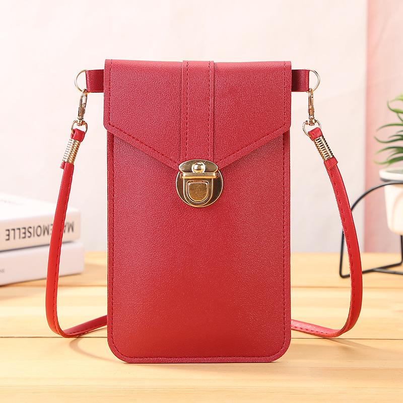 

Портативний портативний мобільний гаманець із прозорим сенсорним екраном із штучної шкіри та вінтажною пряжкою, затискачем для грошей, сумка через плече для червоний