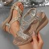 Women's Summer Wedge Thick-Soled High-Heel Bohemian Elastic-Woven Roman Sandals.