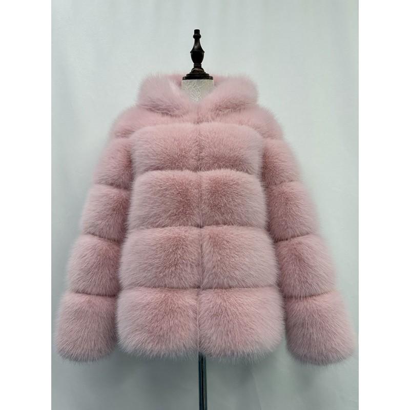 Womens Faux Fur Hooded Coat Winter Warm Casual Streetwear Jacket With Patchwork Design