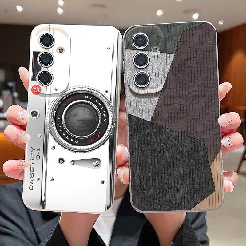 Vintage Camera Pattern Case For Samsung S26 Ultra A57 A37 A17 A18 S25 S24 S23 S22 Ultra S21 FE A15 A35 A55 A16 A36 A56 5G Leather Texture Soft Cover