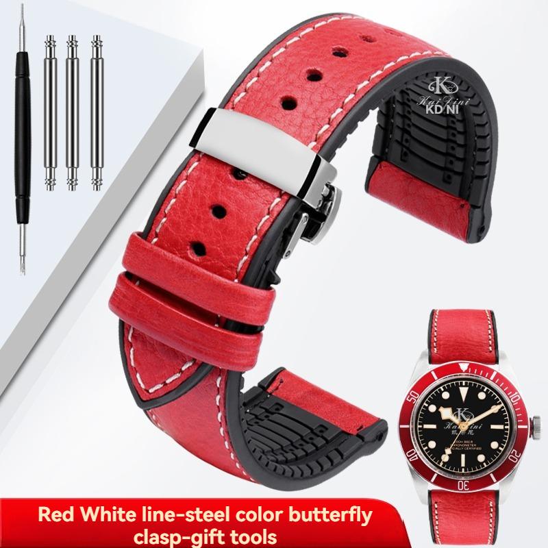 Italy Genuine Leather Skin Watchband For Any Brand Watch Soft Waterproof Rubber Bottom Strap Men Bracelet 19mm 20mm 21 22mm 23mm
