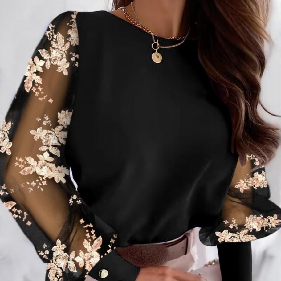 Dame Mote Casual Vår Høst Ensfarget Trykk Langermet O-Hals Bluser & Skjorter Pullover EMA