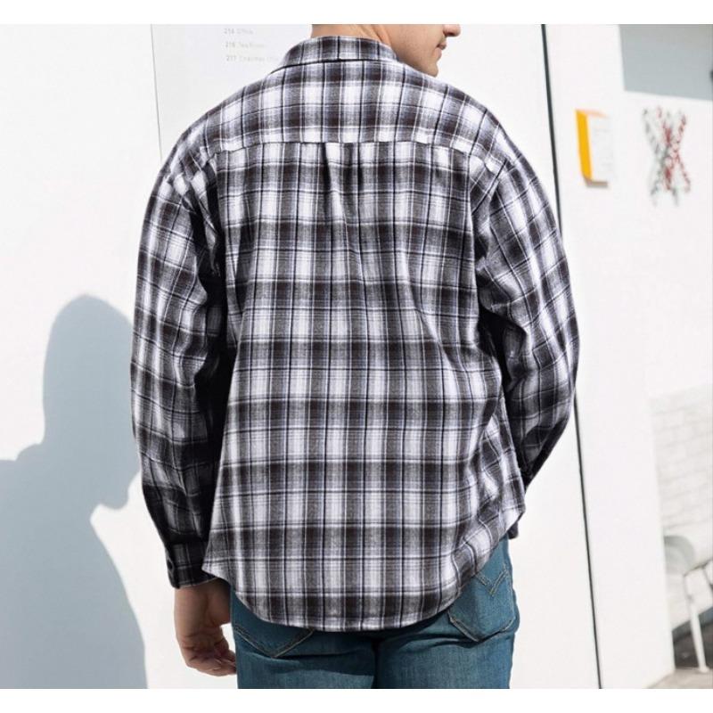 Men S Long Sleeve Plaid Shirt Casual Vintage Button Up With Pockets