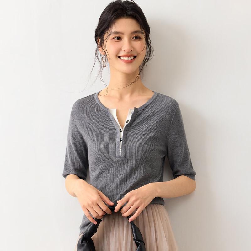Chrysanthemum Women s Silk Blend Short Sleeve Knit Top L серый
