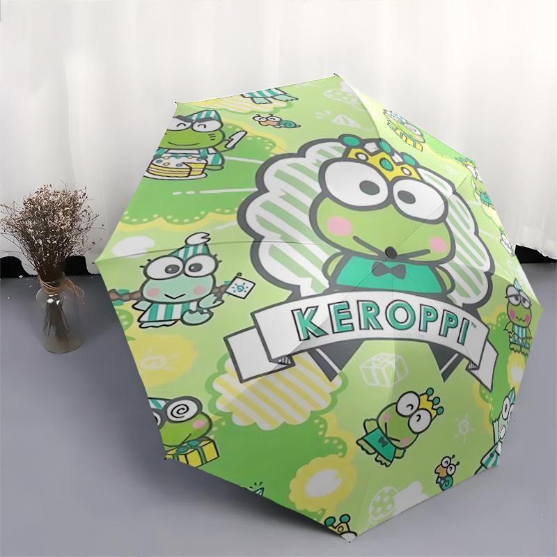 1pc Keroppi Frog Automatic Folding Umbrella - Portable 3-Fold Design with Iron Frame, Perfect for Outdoor Use, Festive Gifts, Travel, Daily Use, Suita