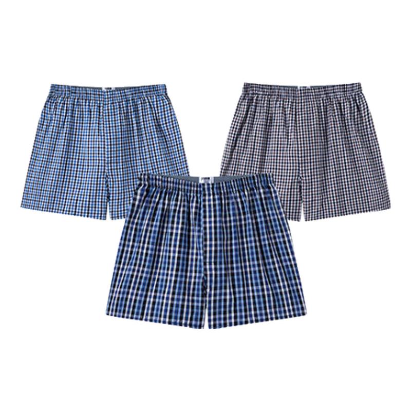 Yiershuang Men's 100% Cotton Woven Plaid Boxer Briefs (3-Pack)