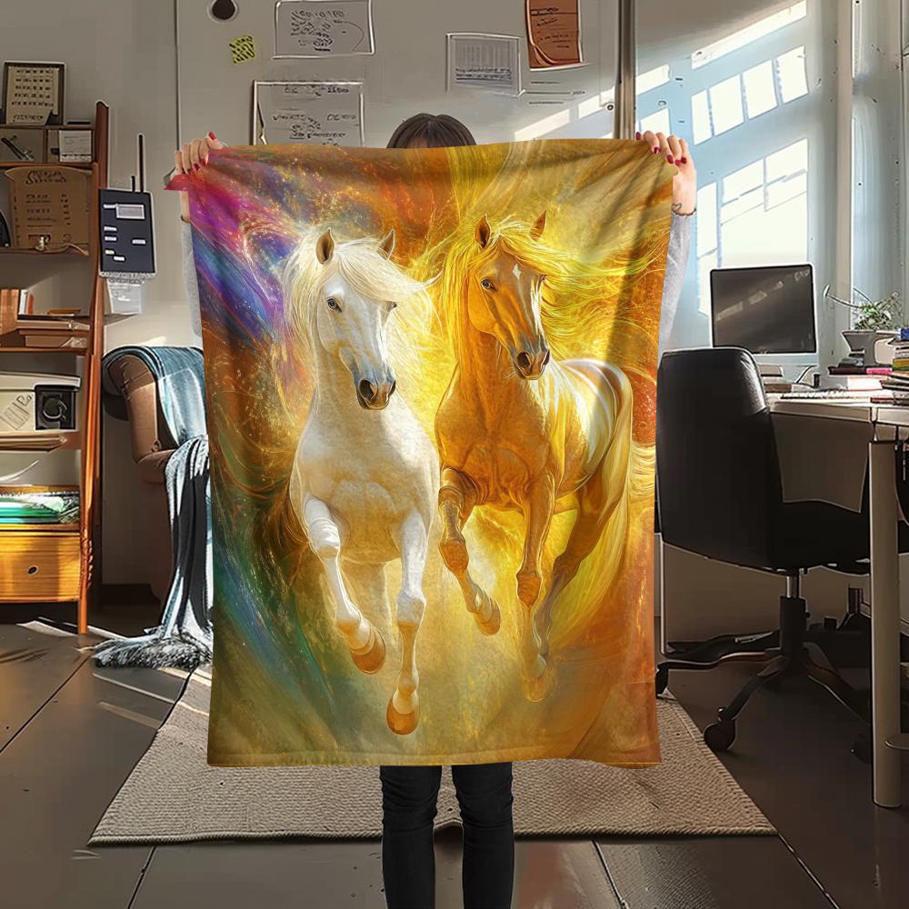 1Pc Horses Painting Print Flannel Blanket, High Quality Comfortable for All Seasons, Home Decor, Warmth and Comfort, Perfect for Christmas Gifts
