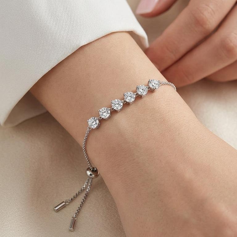 Sparkle Simply Style 925 Sterling Silver Luxurious Jewelry Daily Wear Party Clip Bead 5mm 0.5ct Moissanite Half Tennis Bracelet