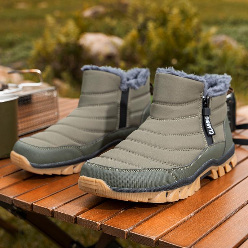 Winter Baumwollschuhe Herren High Waist Doppelreißverschluss Schneestiefel wasserdicht und rutschfest Vaterschuhe Samt warm verdickt Mittel- und Altschuhe