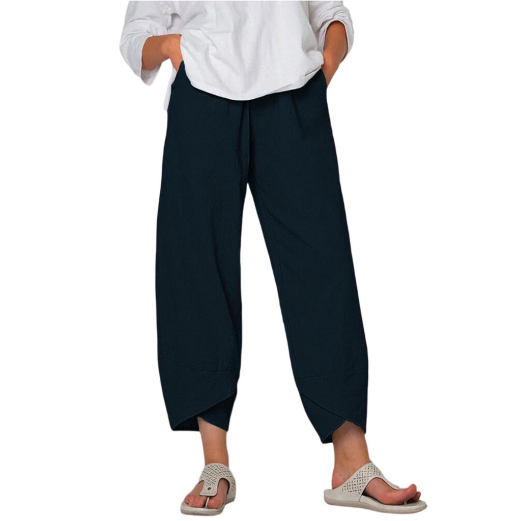 Women's Cotton And Linen Wide-leg Pants High Waist Loose Casual -length Pants