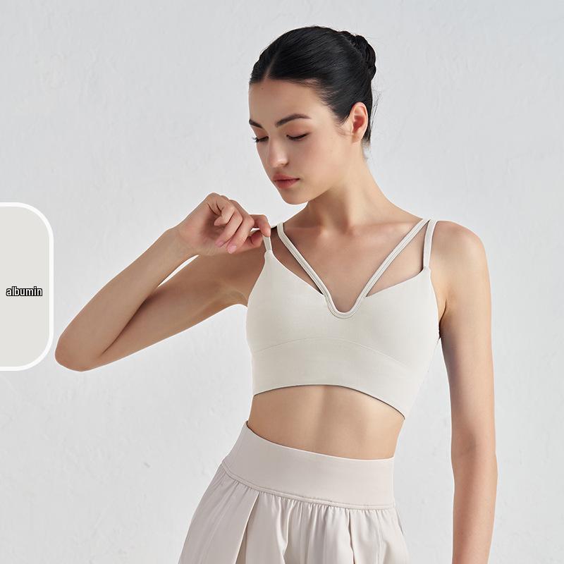 

Топ для йоги с V-образным вырезом и двойными бретелями, с эффектом «обнажённой кожи», со встроенным спортивным бюстгальтером с подкладками для женщин XL