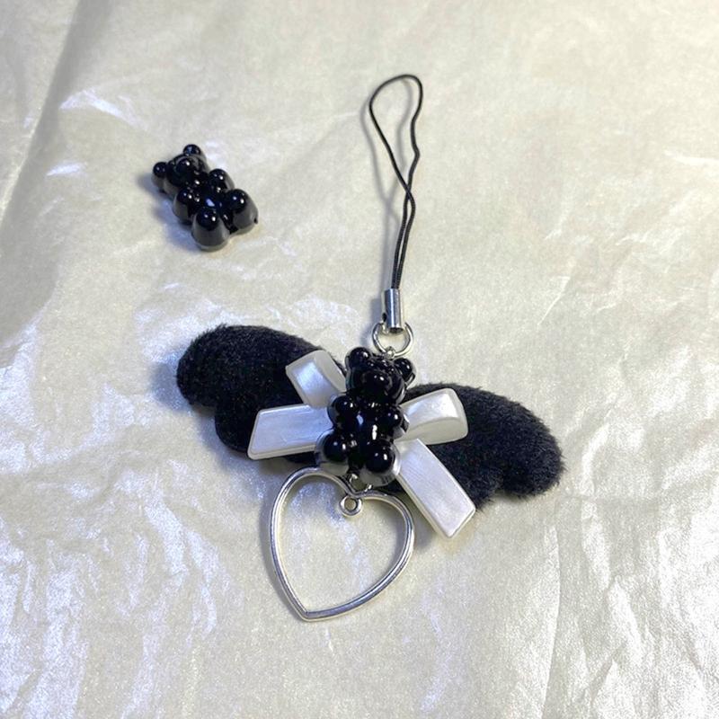 Stylish Angel Wing Phone Lanyard Punk Style Heart Pendant Backpack Decorations