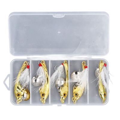 5pcs Metal VIB Fishing Lure Professional Rotating Sequins Lure Bait Fishing Lures Set with Feathers