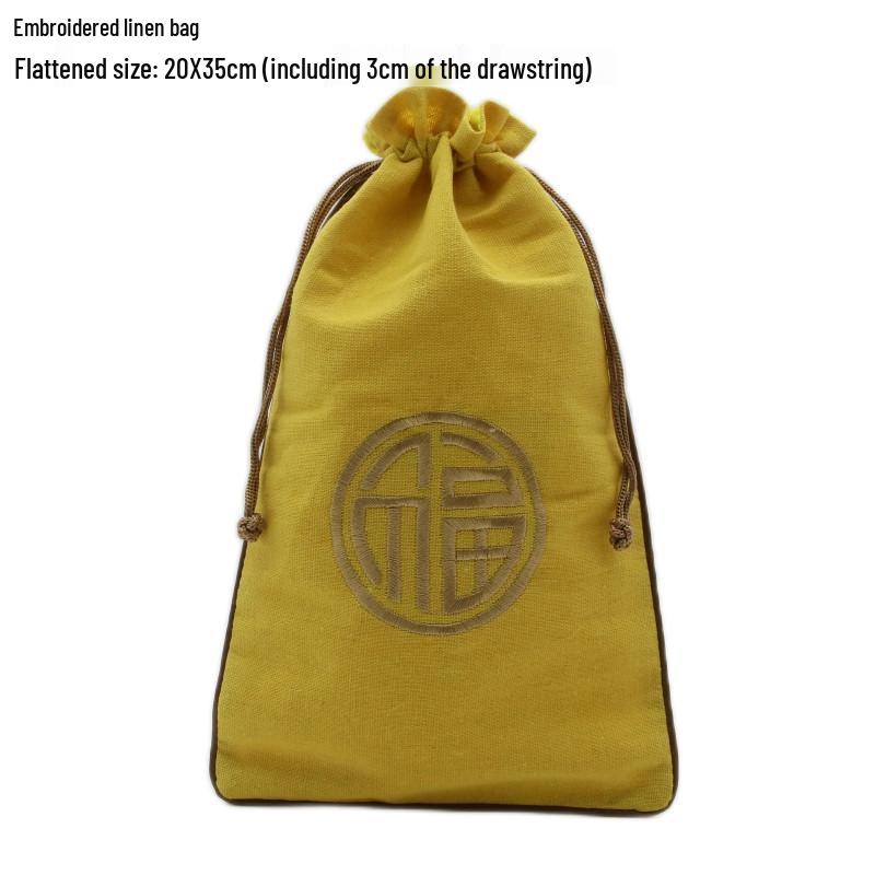 "Extra Large Embroidered Linen Drawstring Bag for Storage and Gifting"