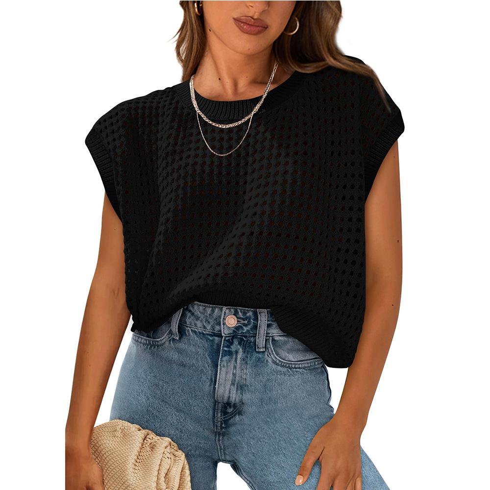 Summer Women's Round Neck Hollowed Out Sunscreen Knitted Sweater Cover Knitted Vests