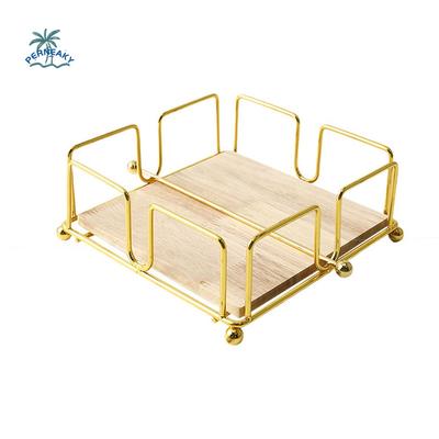 Square Design Napkin Holder Nordic Style with Wooden Base Paper Napkin Organizer Modern Vintage Reusable Flat Napkin Dispenser