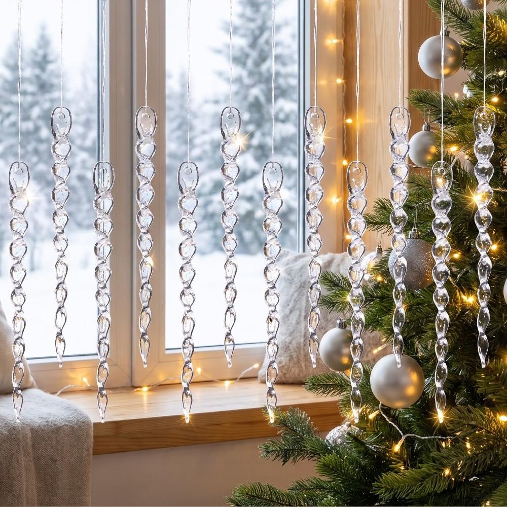 12Pcs High Transparency Christmas Hanging Ice Columns Icicle Decorations Pendant Home Decor