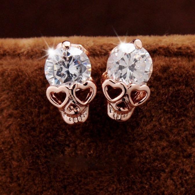 

Hot Selling Fashion Zircon Lusty Skull Earrings рожевий колір золота
