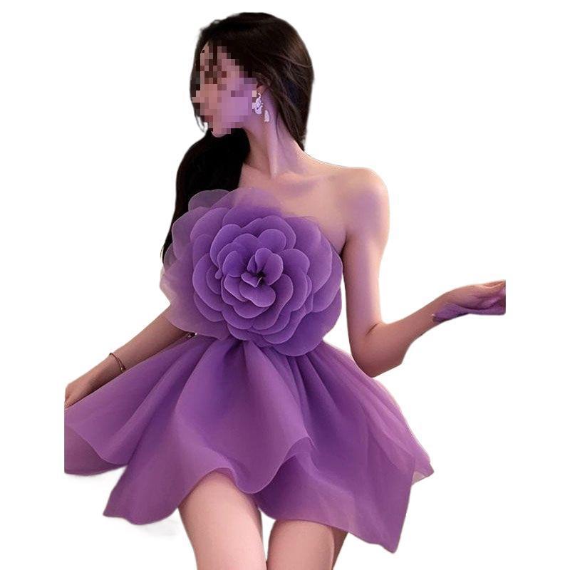 New Trendy French Petal Flower Design Three-dimensional Pretty Woman Tube Top Celebrity Birthday Skirt Dress