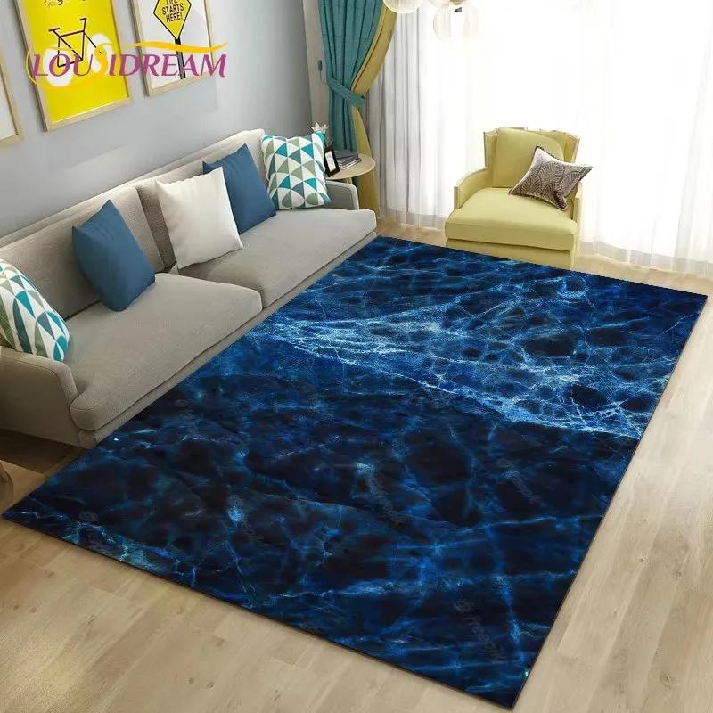 Colour Blue Gold White Marble Area Rug Large Carpet Rug for Living Room Bedroom Sofa Doormat Decoration Kids Non-slip Floor Mat