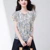French-style Short-sleeve Chiffon Shirt for Women Summer All-match Seasonal New Style Commuting Floral Short-sleeved Top
