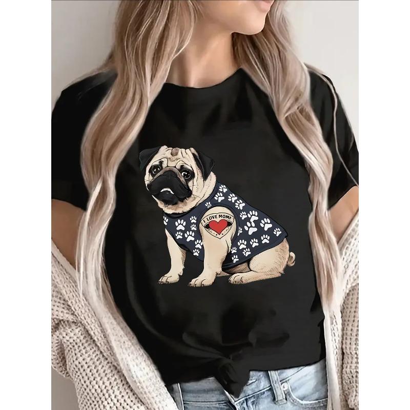 Lightweight T-Shirt with an Adorable Pug Design Ideal for Casual Outings at Home, Cafes, Or Outdoor Events, Perfect for Pet Enthusiasts And Daily Wear
