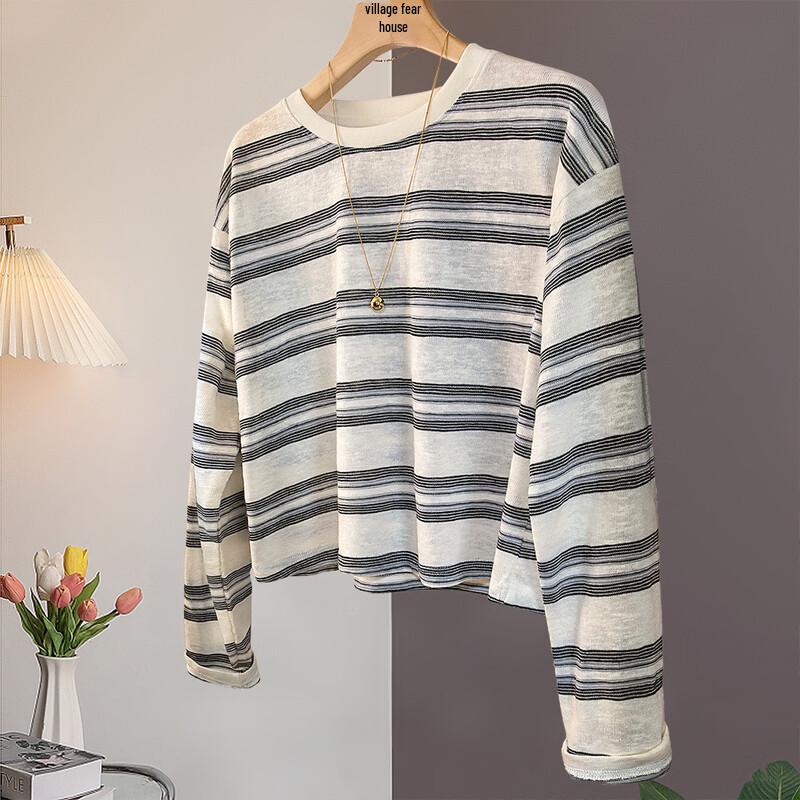 Siboshe Women s Color-block Stripe Loose Long Sleeve T-Shirt M