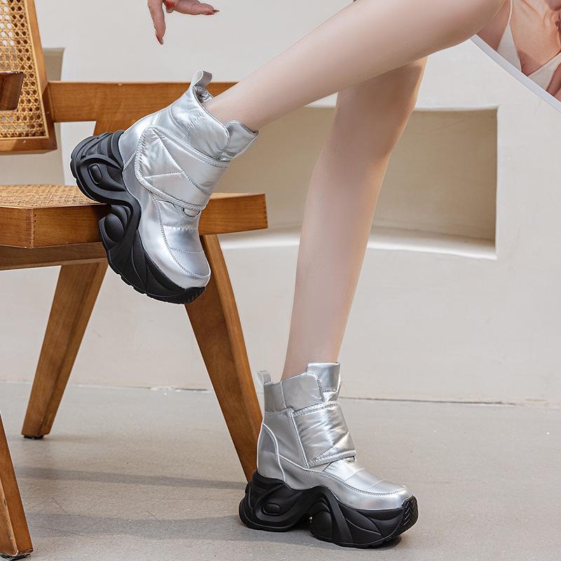 

Женские зимние ботильоны 2025: Теплая флисовая подкладка на платформе с увеличением высоты на 10 см 33