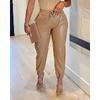 2026 Spring/Summer New Solid Color Drawstring Pocket PU Leather Casual Fashion Jogger Pants for Women