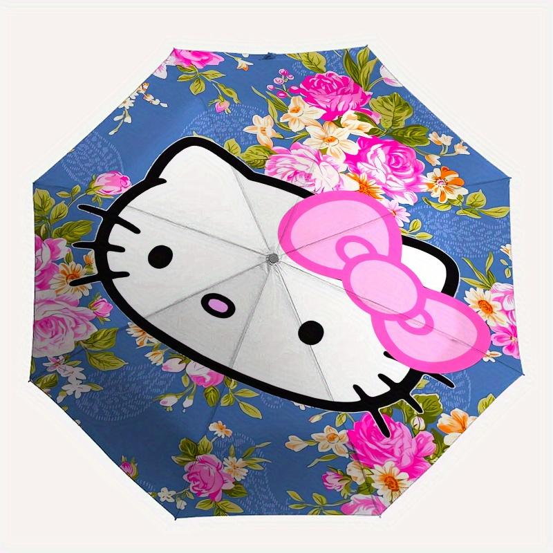 Hello Kitty,Floral Automatic Folding Umbrella-Simple 8-Rib Design, Bright Cartoon Pattern, Durable Iron Frame, Suitable For Travel, Outdoor,