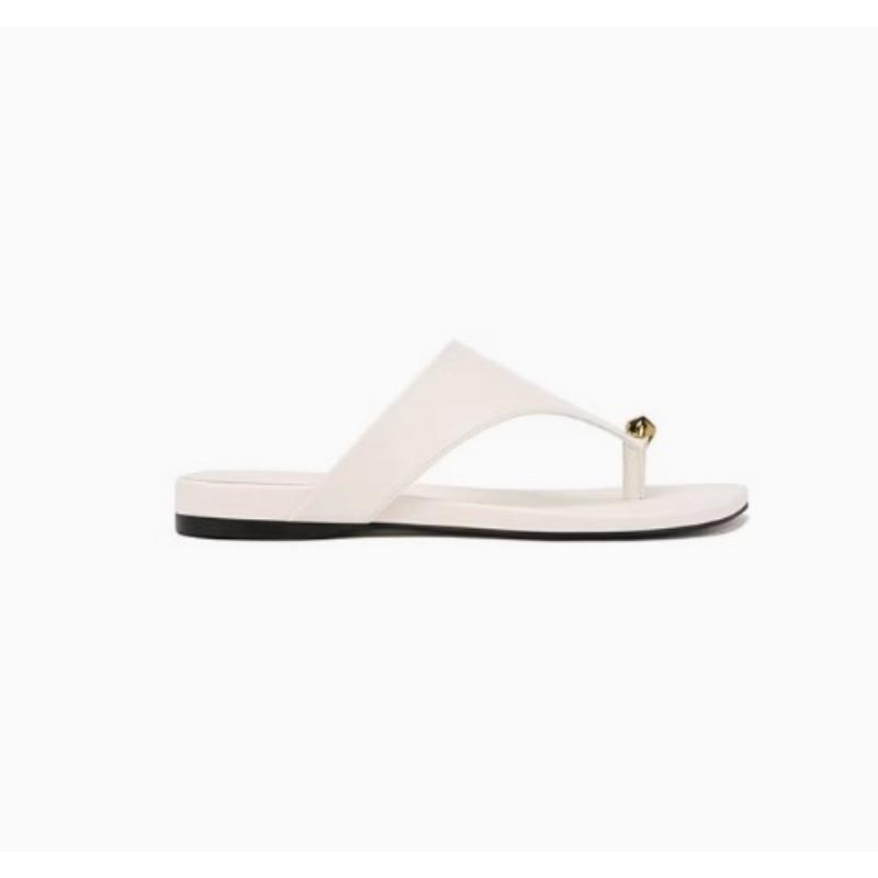 Sheepskin small gold buckle slippers women's summer wear square head cover toe holiday beach flat-bottomed herringbone cool slippers