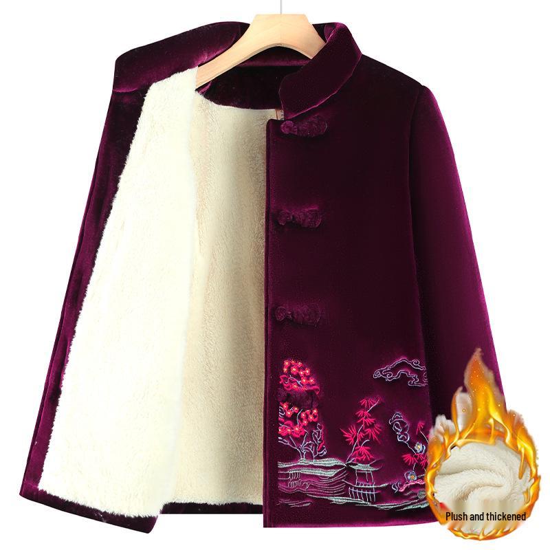 

Women s 2025 Grandma Winter Tang Suit Cotton Jacket - Thick Velvet, Embroidered, Cold Protection for Elderly 4XL (120-135 lbs)