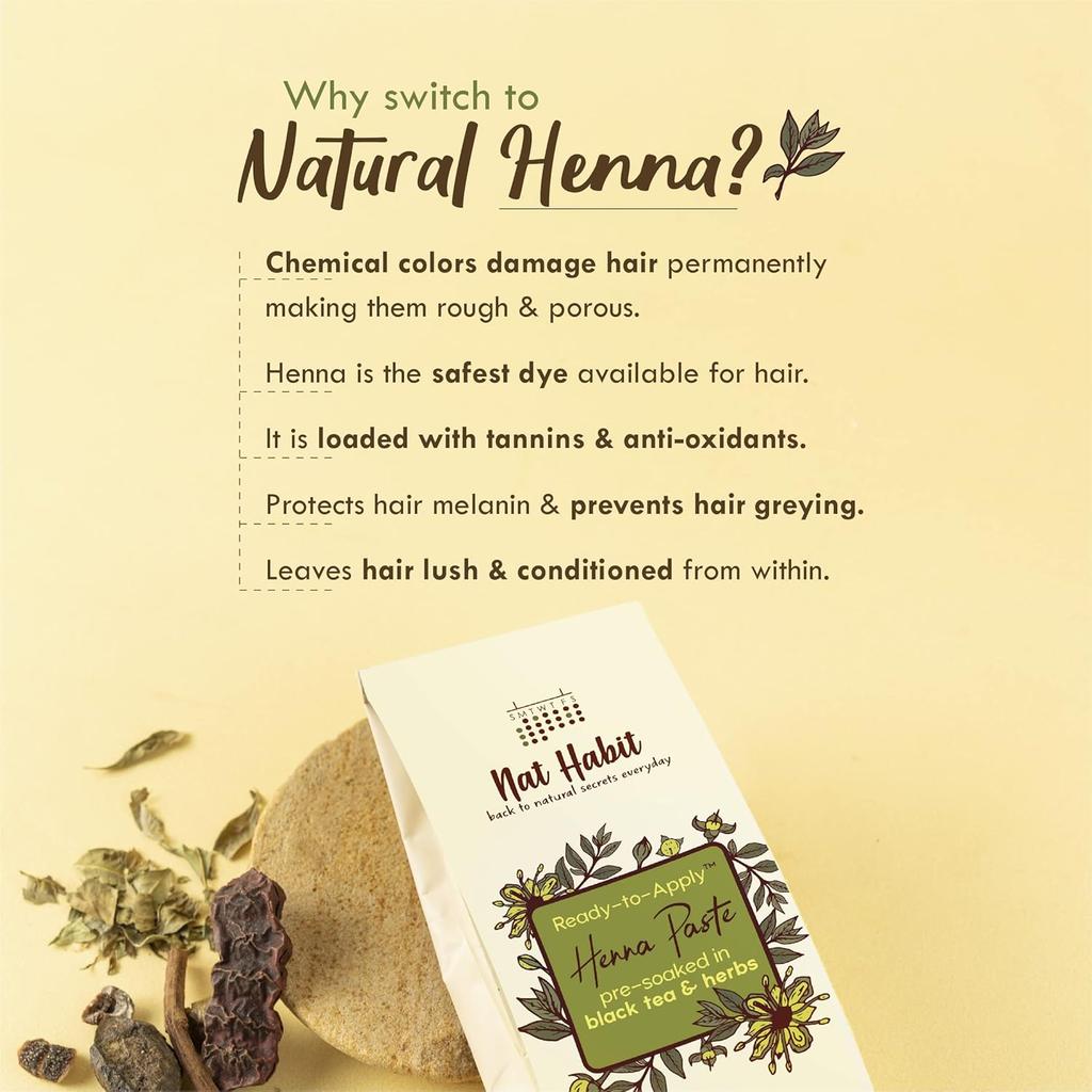 Nat Habit Ready To Apply Henna Paste And Stain Boost Hair Oil Set For Deep Conditioning And Vibrant Natural Hair Colour (440g + 50ml)
