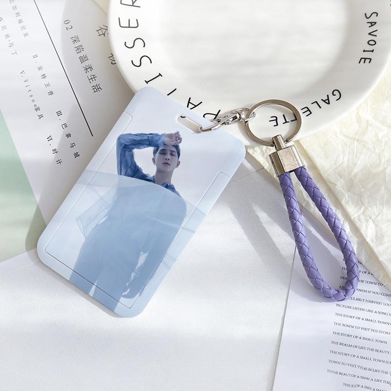 BTS Sliding Photocard Holder, Protective ID Badge Card Case with Braided Keychain Strap, Student Campus Bus Meal Card Protector Merch for ARMY
