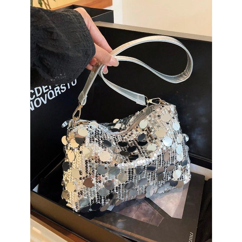 

1 Gold Shiny Crescent Shaped Women s Shoulder Bag срібний