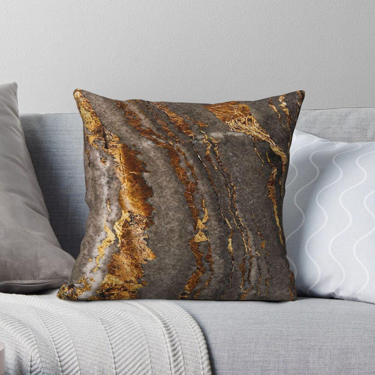 Green Harvest Unisex Gold/Grey And Marble Pillowcase Polyester Linen Velvet Printed Zip Decor Home Cushion Cover 45X45