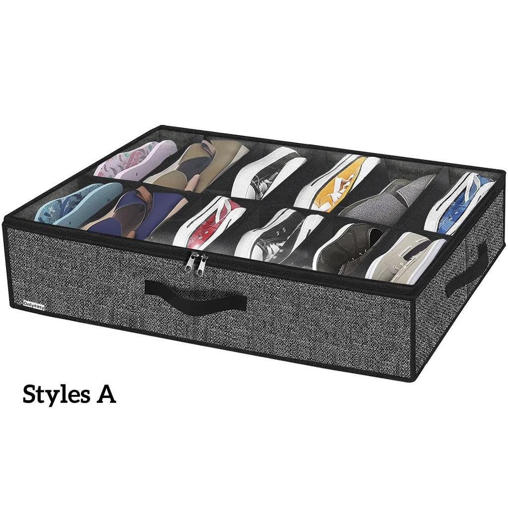 Under Bed Shoe Storage Organizer Fits 12 Pair Sneakers, Sturdy Structure Ultra Thick Fabic Sneaker Storage, Foldable Shoe Boxes