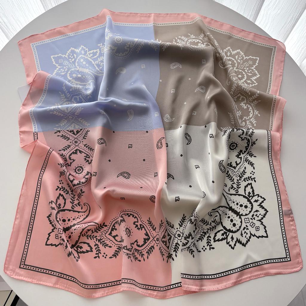 70*70Cm Luxury Square Scarves For Women Soft Stain Neck Scarf Fashion Shawl Warp Elegant Neckerchief Bandanas Floral Print Hijab