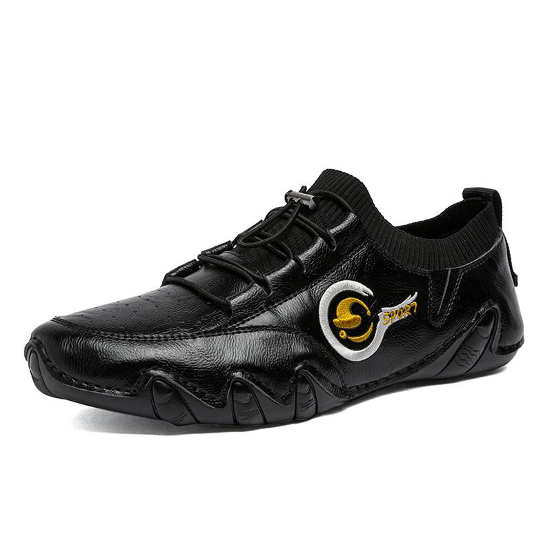 Popular Leather Sock Shoes Fashion White Sneakers For Men Casual Mens Shoes Genuine Leather Breathable Outdoor Shoes Man Loafers