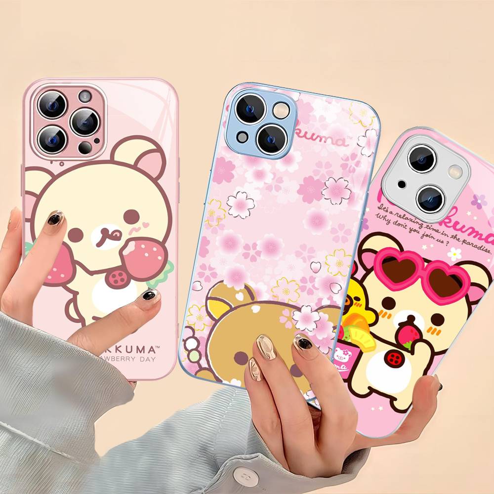 Anime Cute Cartoon Rilakkuma Movie For IPhone 14 13 12 Mini 11 Pro XS Max X XR 14 Plus Tempered Glass Cover