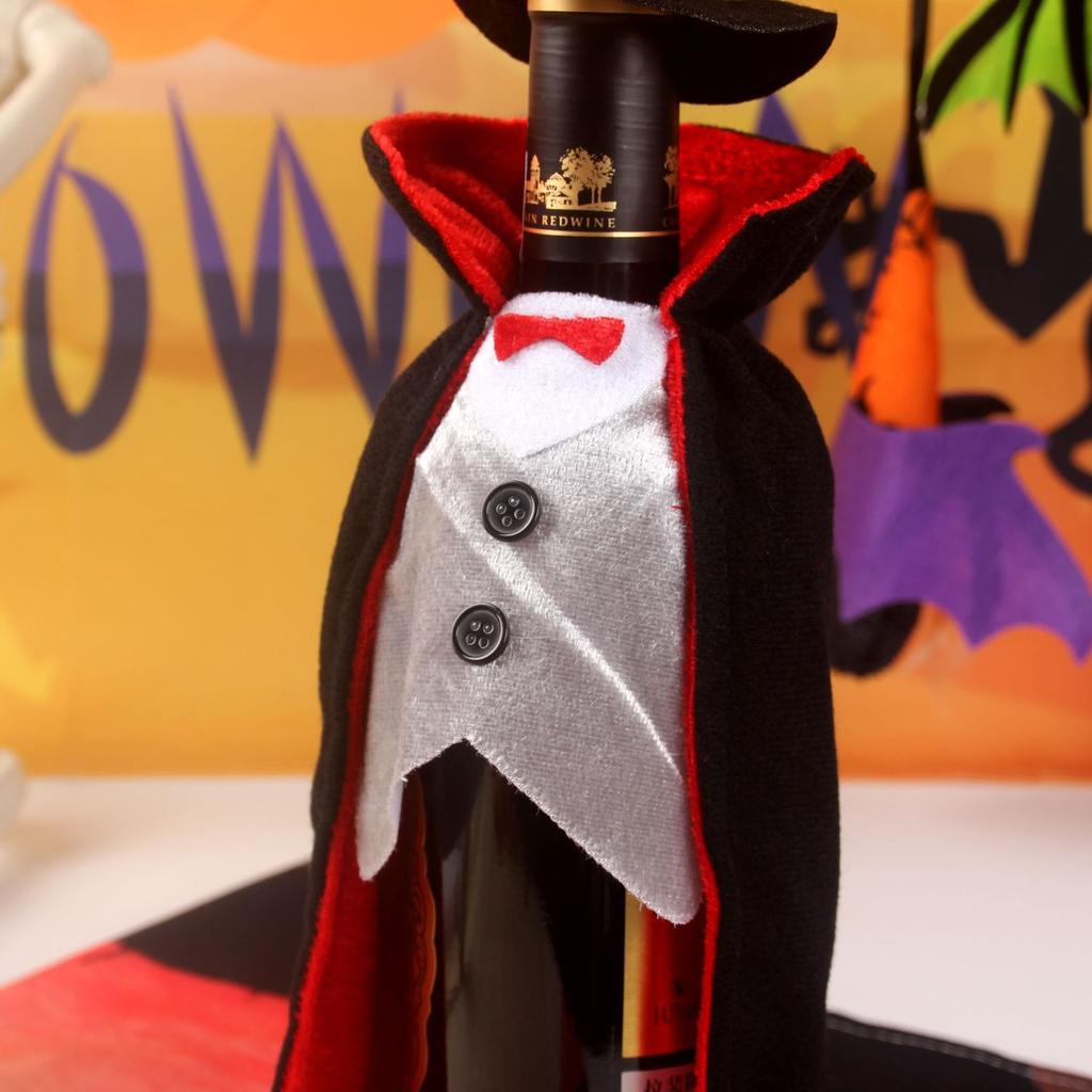Vampire Cloak Halloween Wine Bottle Dress Cover Champagne Bag Dining Table Halloween Potluck Countertop Wine Bottle Decoration