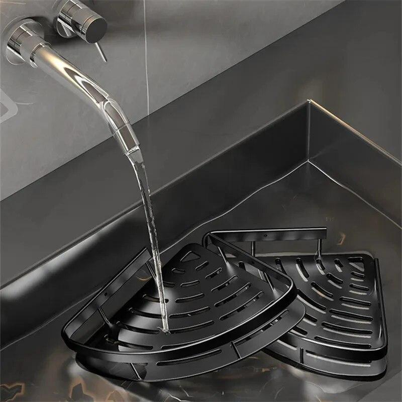 Badezimmerregal, Aluminiumlegierung, Shampoo-Rack, Make-up-Aufbewahrung, Organizer, Duschregal, Badezimmer-Zubehör, kein Bohrer, Wand-Eckregal