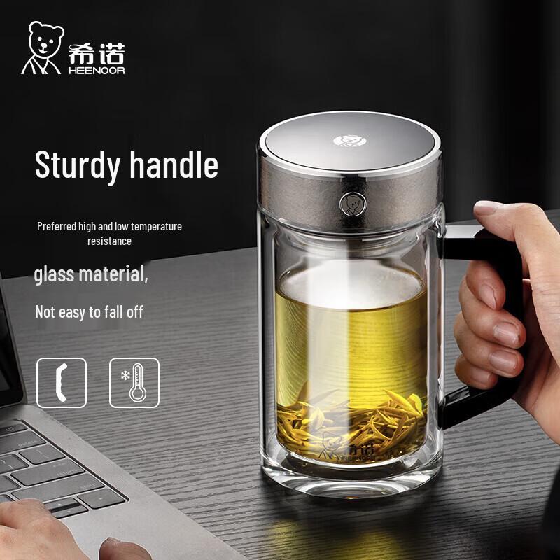 HEENOOR Double-Layer Glass Tea Cup with Titanium Filter