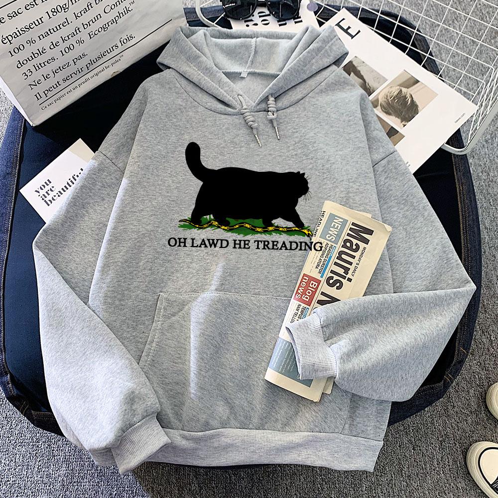Funny CAT Printing Hoodies Oh Lawd He Treading Sweatshirts Women/Men Clothes Comfortable Streetwear Cartoon Hoodie