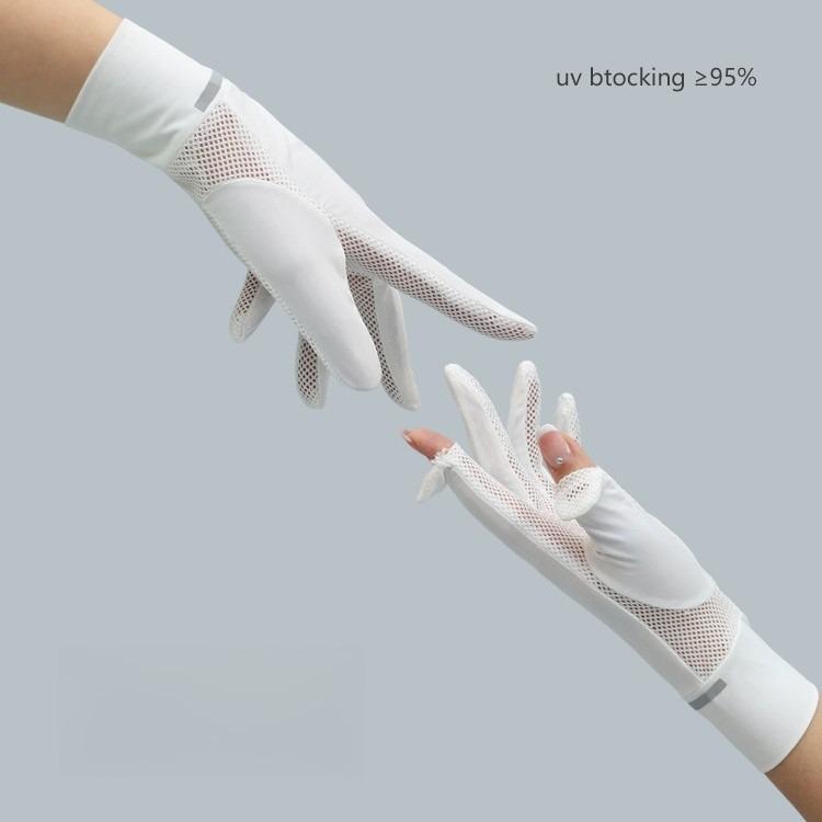 Summer Women's Sunscreen Gloves Women's Summer UV Resistant Thin Short Ice Silk Gloves, Cool Outdoor Sun Protection Breathable