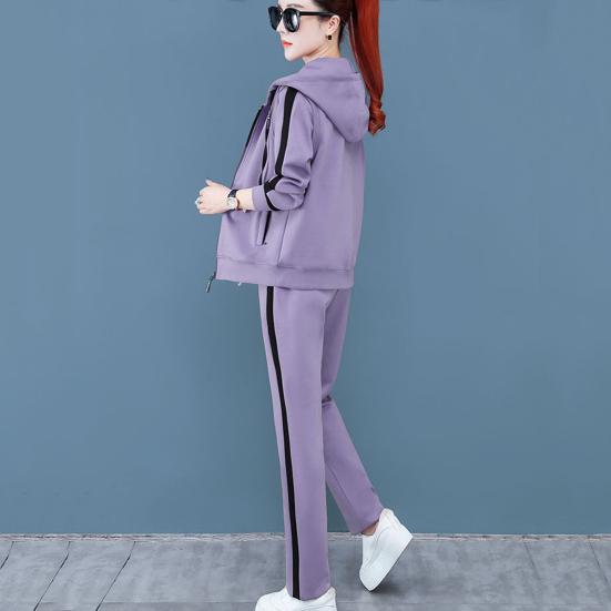 3 Pcs/Set Women Coat Top Pants Set Color Matching Soft Thick Hooded Long Sleeves Zipper Elastic Cuff Lady