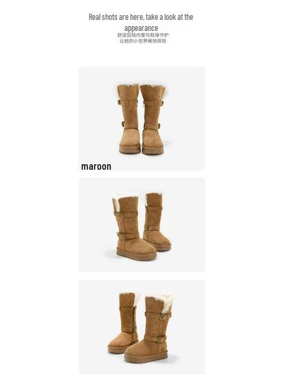 Botas de Nieve Altas Grises para Mujer 2025 para Todas las Estaciones con Suela Gruesa y Forro de Terciopelo - Estilo Algodón de Media Pantorrilla
