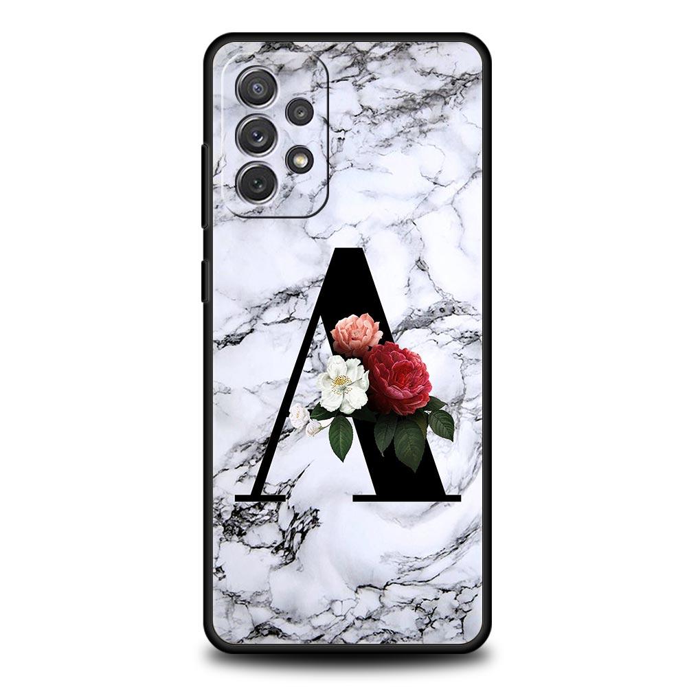 Letters Flower English Marble Phone Case For Samsung A17 A07 A55 A35 A25 A15 A05 A33 A31 A23 A21s A13 A41 A73 A53 A51 A71 Cover