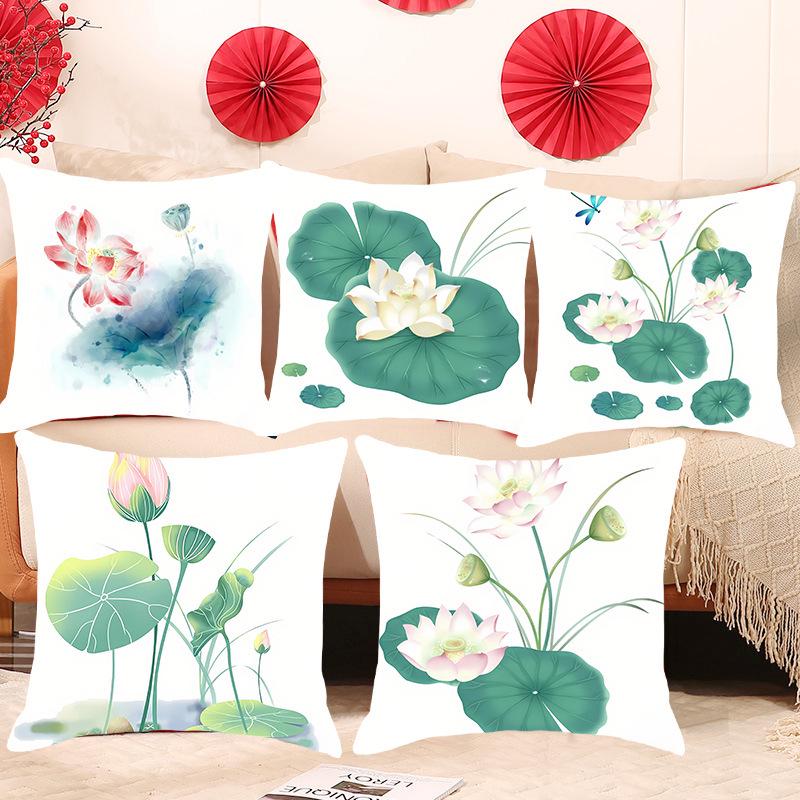 Chinesisches Lotus-Druckkissen für Büro oder Wohnzimmer