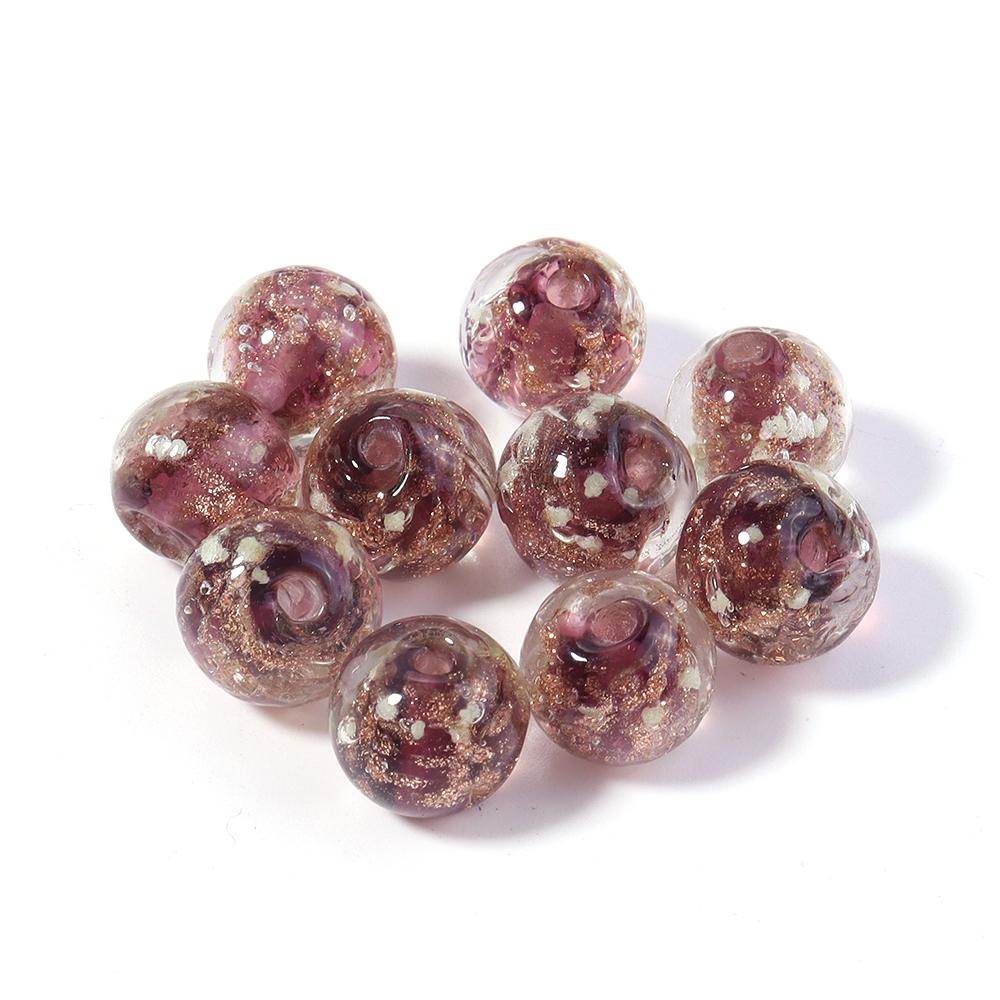 10pcs 8/10/12mm Lampwork Beads Colorful Golden Sand Glass Round Loose Beads For Jewelry Making DIY Bracelet Earrings Accessories